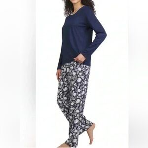Lands’ End Women’s Pajamas 2-Piece Knit Set Size Small 6-8 Blue White $80 Retail